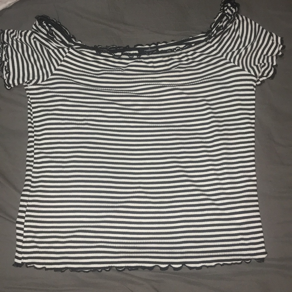 Black and White striped flare shirt.